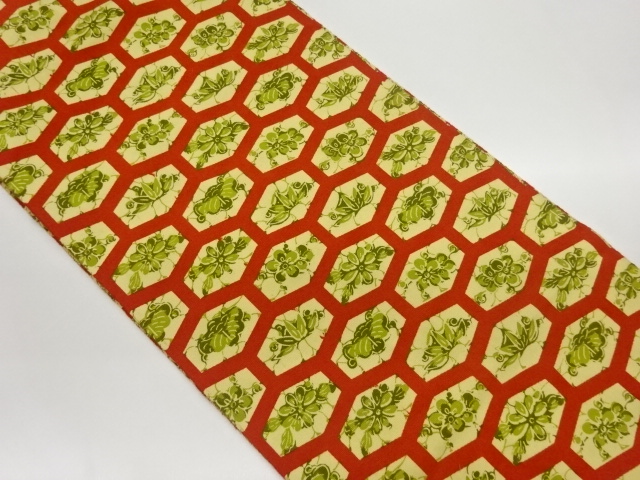 型染亀甲尽くしに松竹梅・菊模様名古屋帯